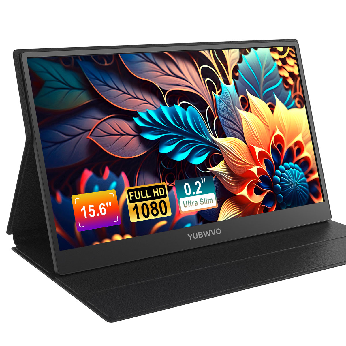 Lastcreate 15.6” 1080P Travel Monitor for Laptop Aluminum Alloy/3.8W Energy-efficient/0.2” Slim Portable Monitor, IPS Display & Smart Cover, Extra Second Portable Screen for Laptop Portable