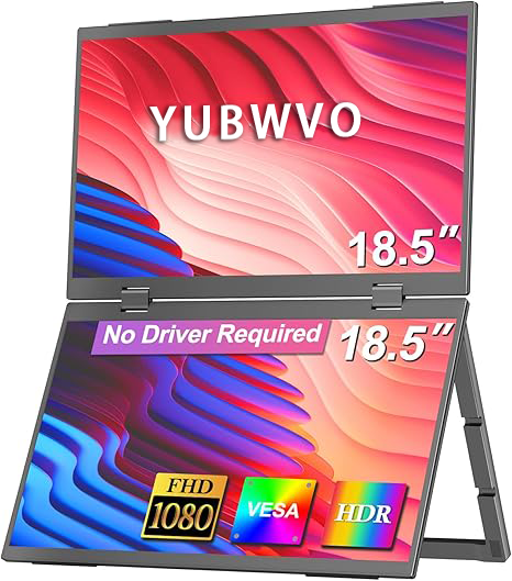 Dual Portable Monitor 15.6\" 1080P FHD IPS Folding Stacked Triple Laptop Screen Extender USB-C Plug Play Travel Extended