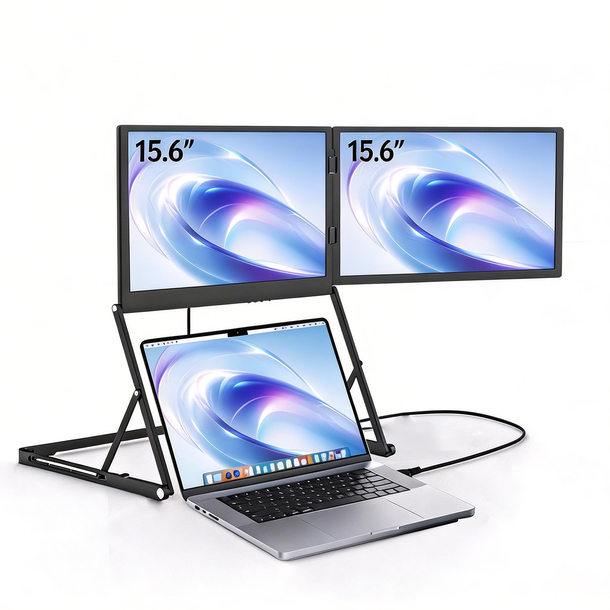 Dual Portable Monitor Touchscreen, 1080P FHD Laptop Screen Extender with USB-A&C/HDMI, Foldable Travel Monitor for Laptop/Mac/PC/Windows, Single-Cable Dual Display